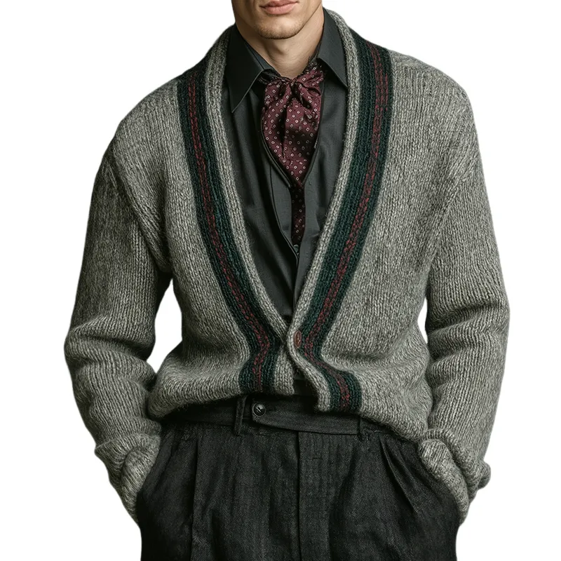 Men's Retro Casual Striped Knit Button-Up Cardigan MTA2875K9TO sold by Manly