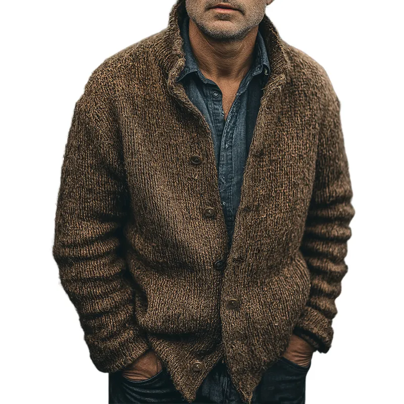 Men's Retro Casual Stand Collar Button Cardigan MTA2698K1TO sold by Manly