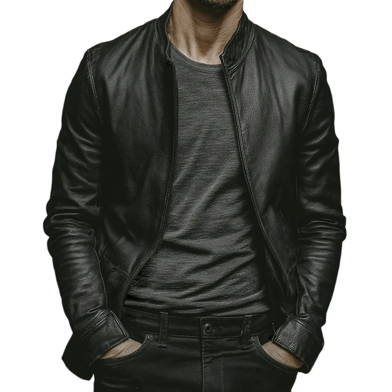 Men's Retro Casual PU Stand Collar Zipper Leather Jacket MTA2750K3TO sold by Manly