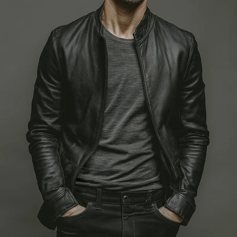 Men's Retro Casual PU Stand Collar Zipper Leather Jacket MTA2750K3TO sold by Manly product image thumbnail 2