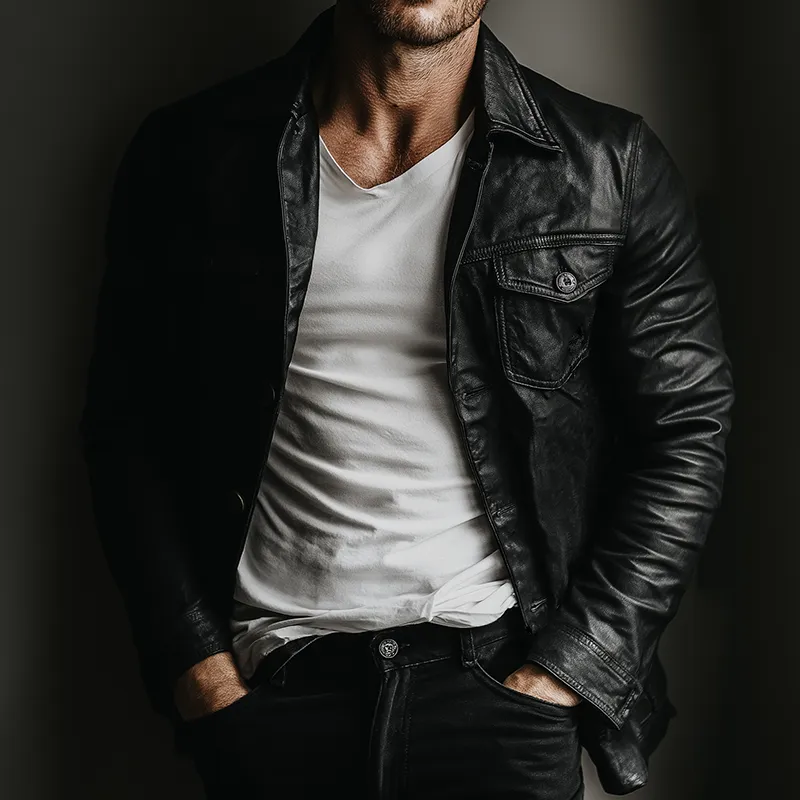 Men's Retro Casual PU Button-Up Lapel Leather Jacket MTA2712K5TO sold by Manly product image thumbnail 2