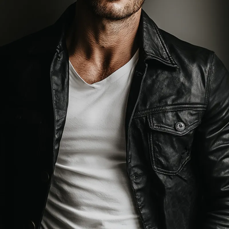 Men's Retro Casual PU Button-Up Lapel Leather Jacket MTA2712K5TO sold by Manly product image thumbnail 3