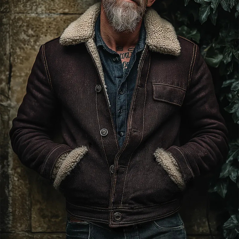 Men's Retro Casual Fur Collar Button Jacket MTA2645K8TO sold by Manly product image thumbnail 2