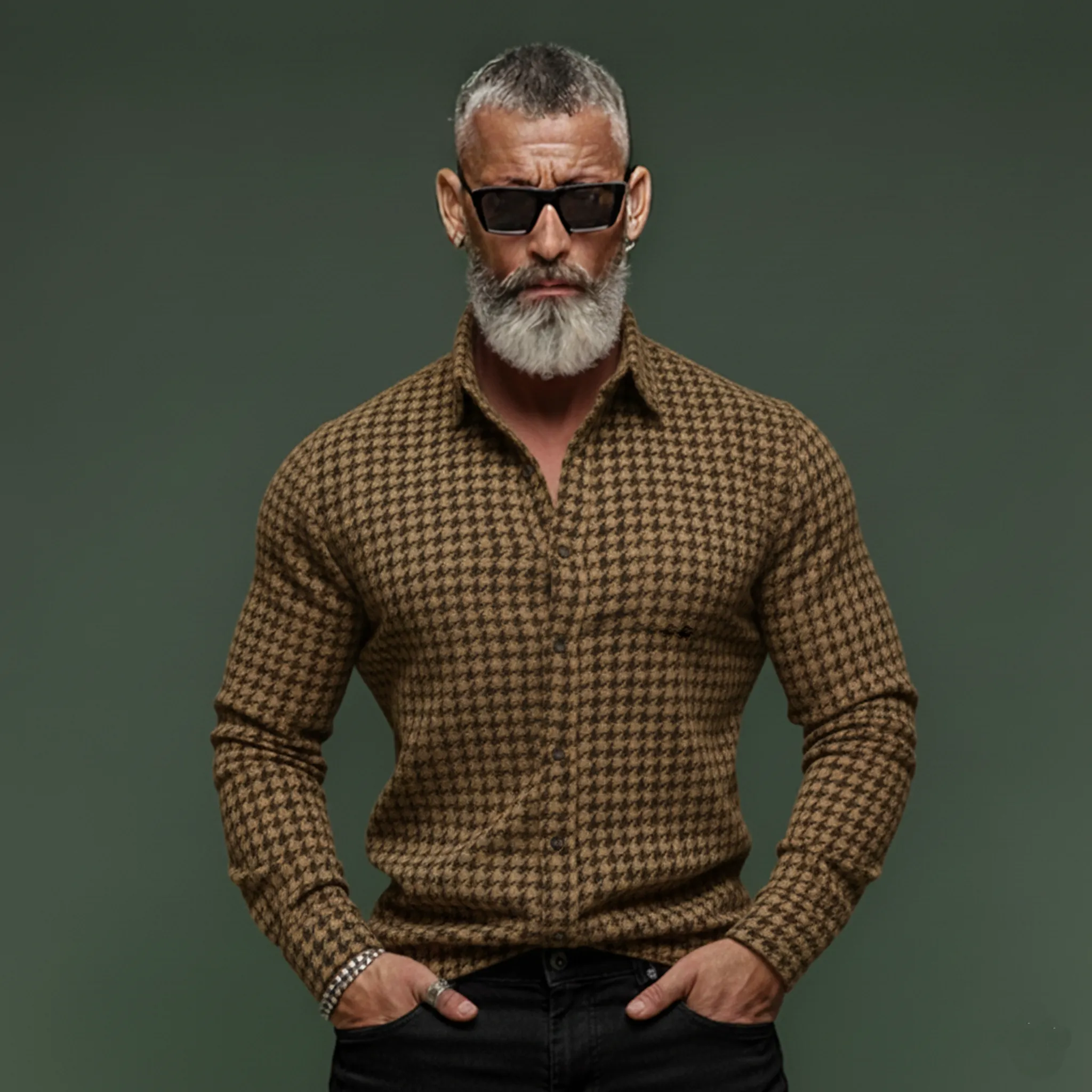 Men's Classic Casual Houndstooth Wool Long-sleeved Shirt MTA2818K9K sold by Manly product image thumbnail 2