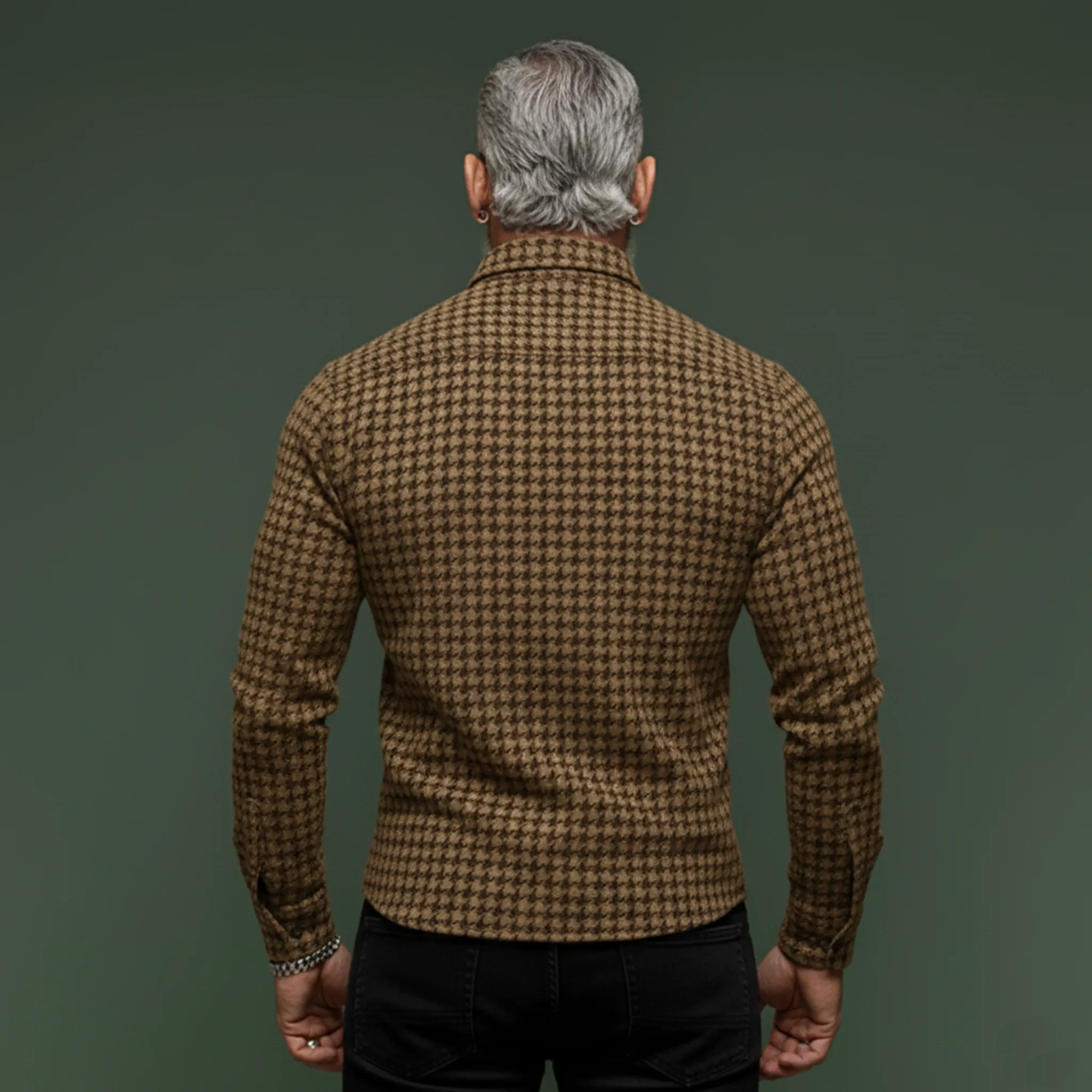 Men's Classic Casual Houndstooth Wool Long-sleeved Shirt MTA2818K9K sold by Manly product image thumbnail 4