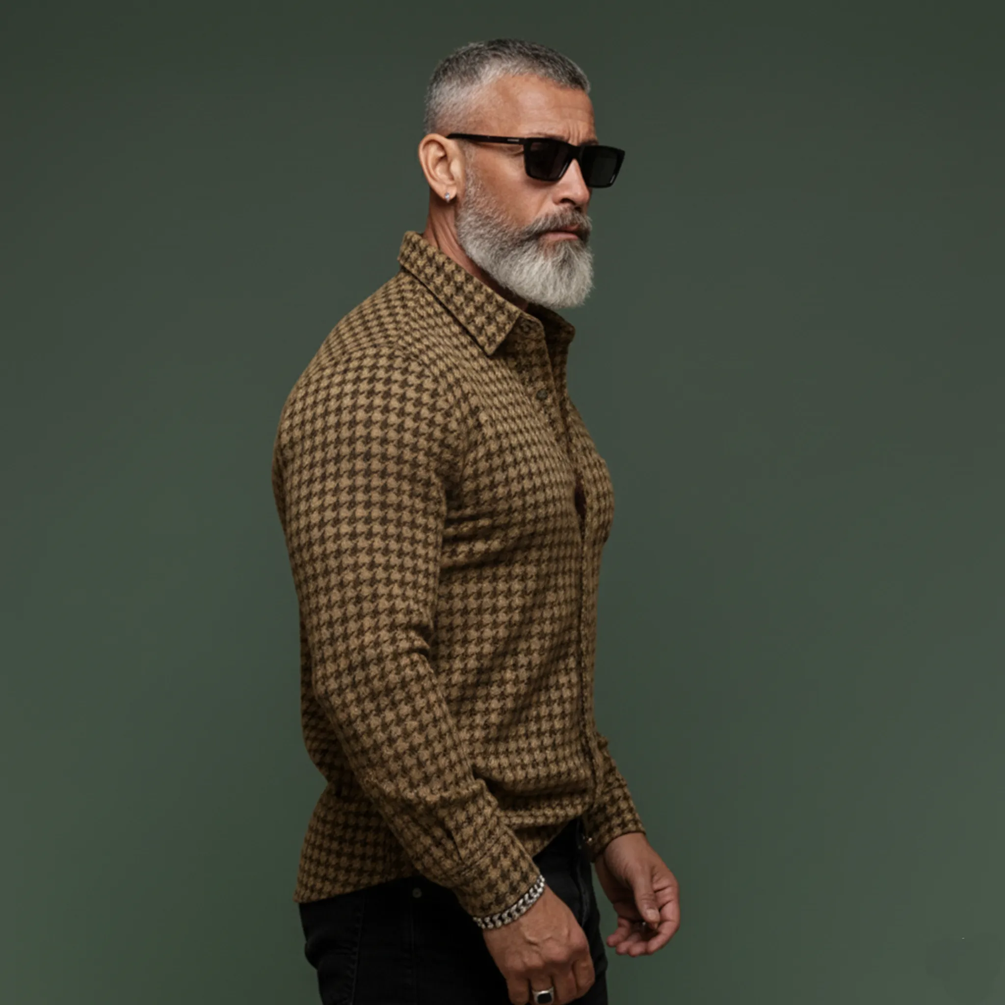 Men's Classic Casual Houndstooth Wool Long-sleeved Shirt MTA2818K9K sold by Manly product image thumbnail 3