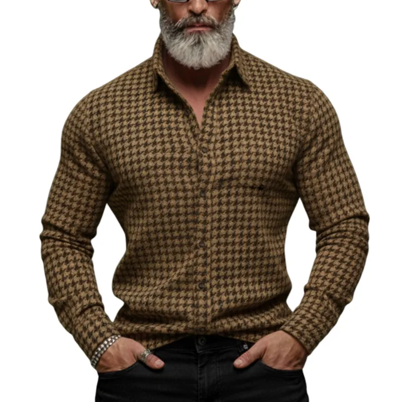 Men's Classic Casual Houndstooth Wool Long-sleeved Shirt MTA2818K9K sold by Manly