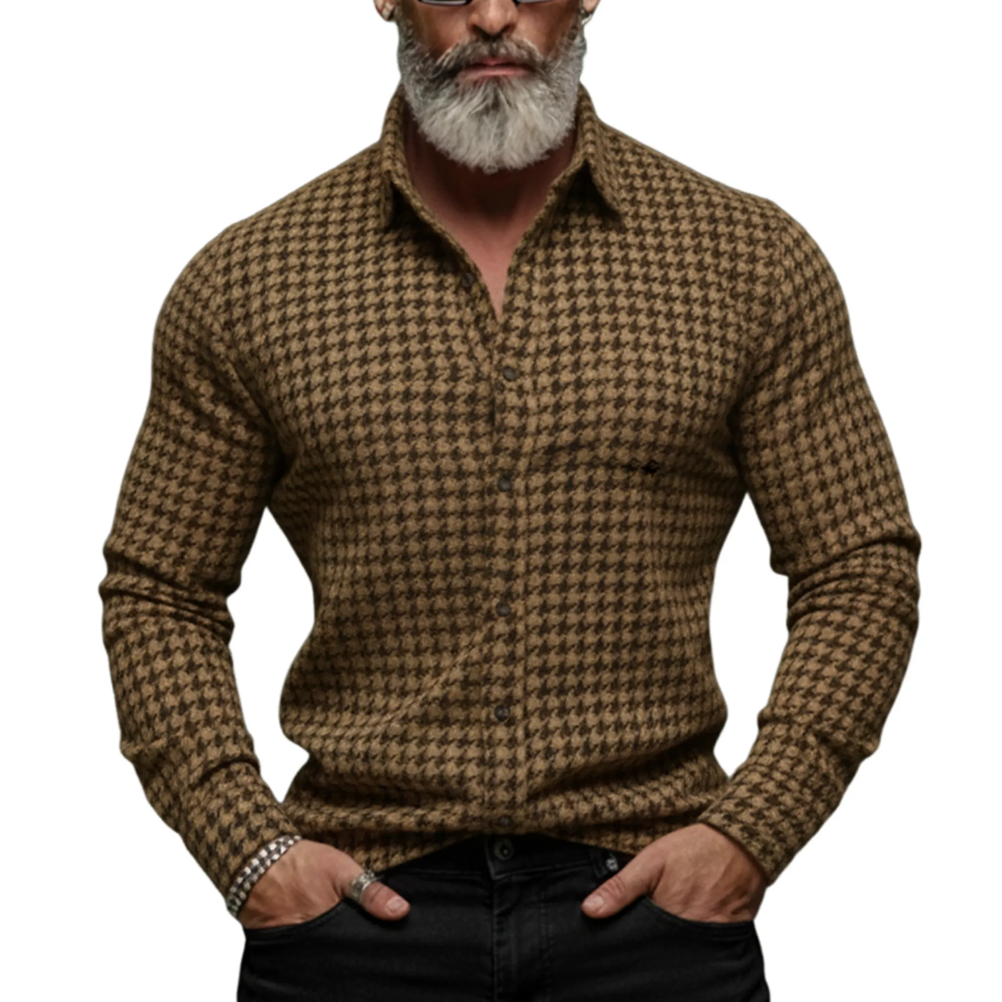 Men's Classic Casual Houndstooth Wool Long-sleeved Shirt MTA2818K9K sold by Manly