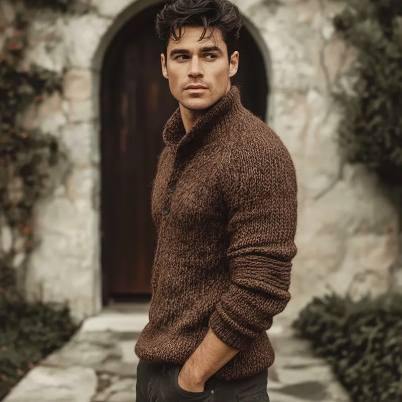 Men's Classic Button-up Stand-collar Casual Knitted Sweater MTA2706K1U sold by Manly product image thumbnail 4