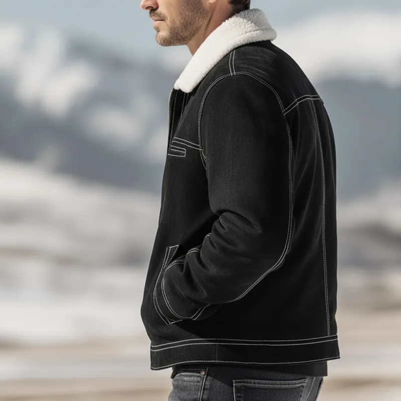 Men's Urban Black Suede Fleece Collar Zip-Up Jacket MTA2815K9U sold by Manly product image thumbnail 3