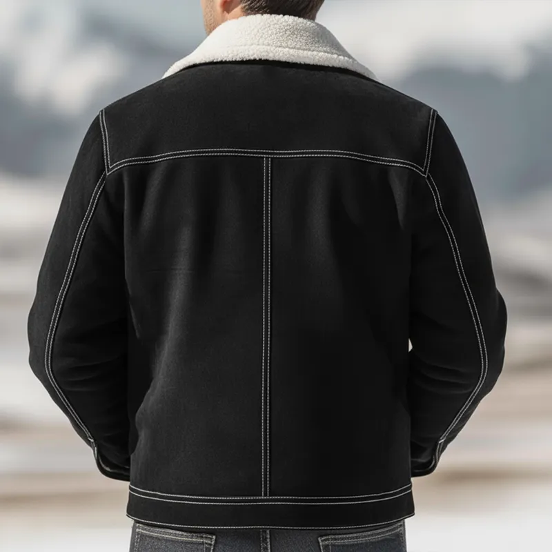 Men's Urban Black Suede Fleece Collar Zip-Up Jacket MTA2815K9U sold by Manly product image thumbnail 4