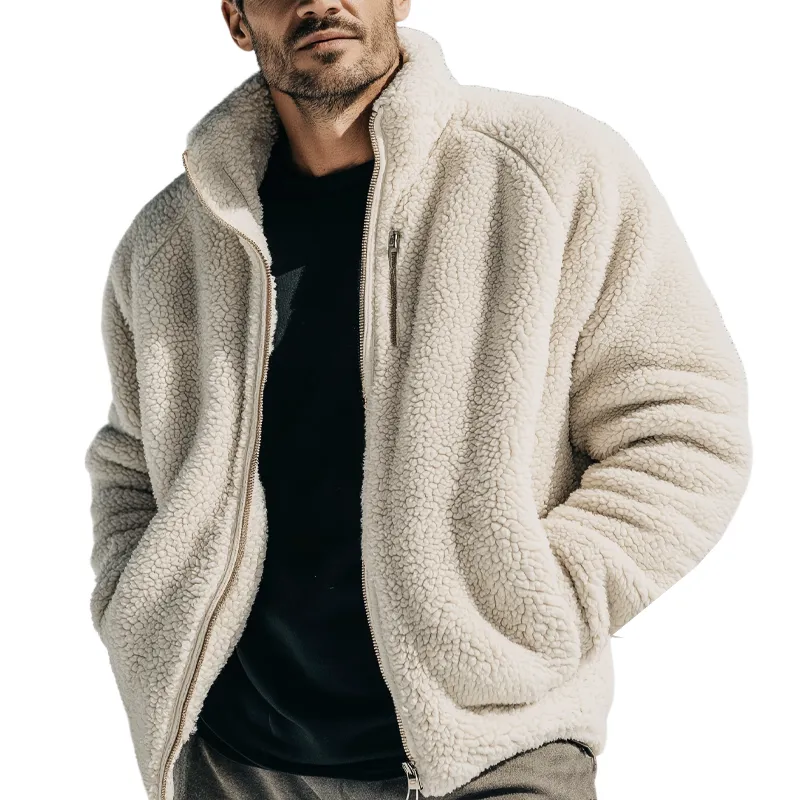 Men's Urban Warm Faux Lambskin Stand-collar Zip-up Jacket MTA2863K5U sold by Manly