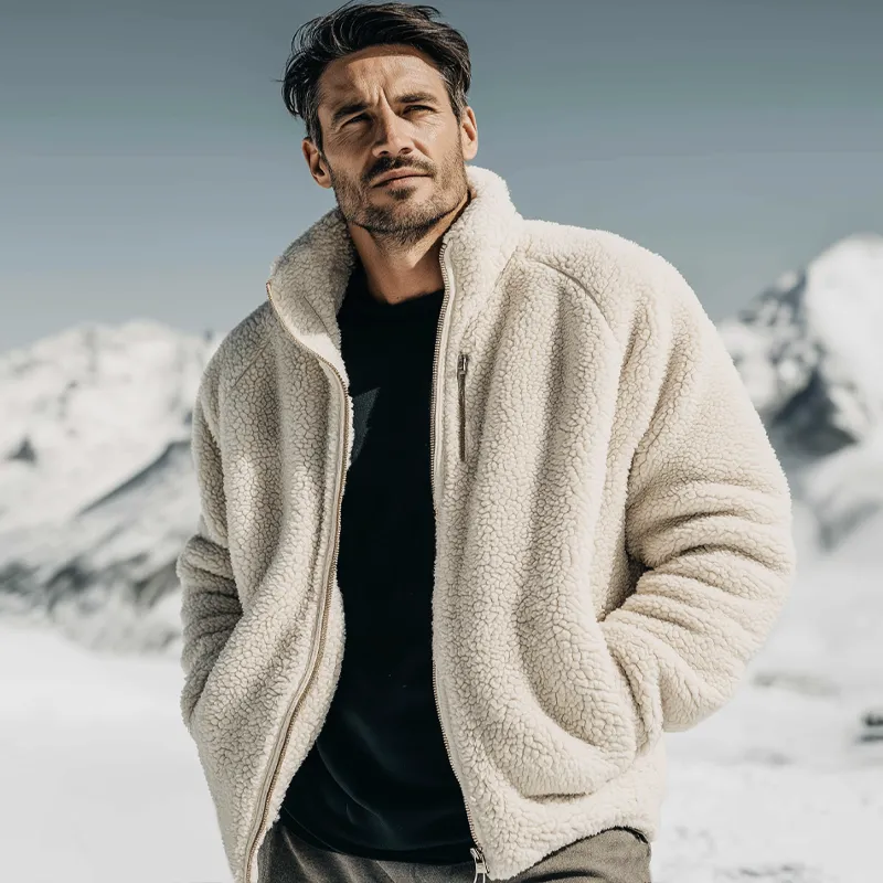 Men's Urban Warm Faux Lambskin Stand-collar Zip-up Jacket MTA2863K5U sold by Manly product image thumbnail 5