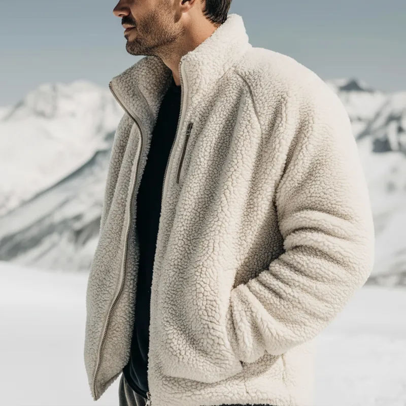 Men's Urban Warm Faux Lambskin Stand-collar Zip-up Jacket MTA2863K5U sold by Manly product image thumbnail 3