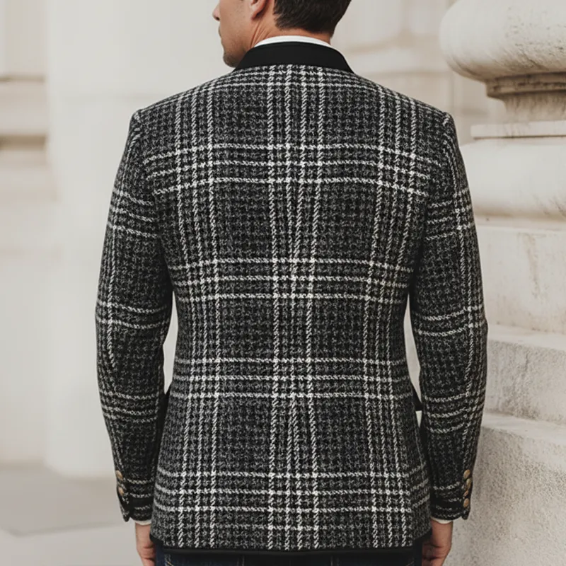 Men's Vintage Plaid Trim Faux Wool Stand-collar Slim-fit Jacket MTA2807K5U sold by Manly product image thumbnail 4