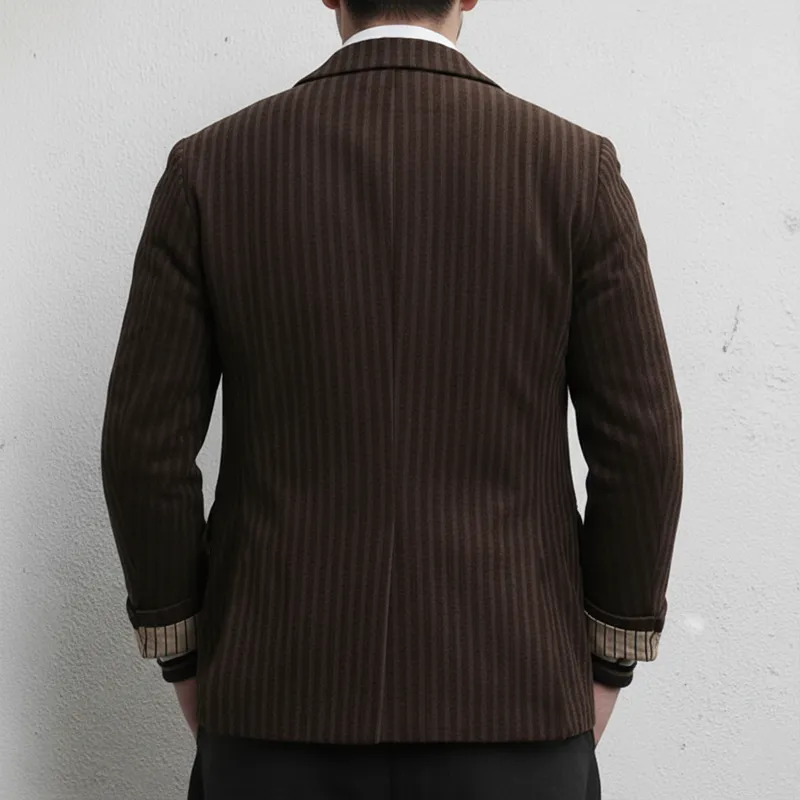 Men's Retro Brown Striped Two-Button Faux Wool Single-Slit Blazer MTA2836K8U sold by Manly product image thumbnail 4