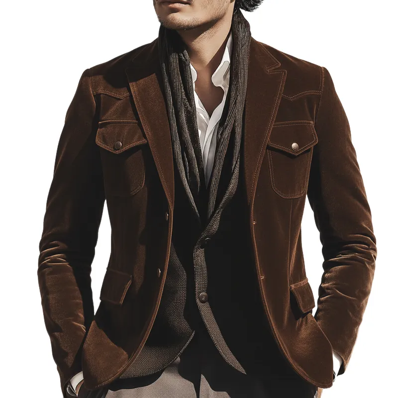 Men's Classic Brown Velvet Two-button Slim-fit Jacket MTA2825K9U sold by Manly