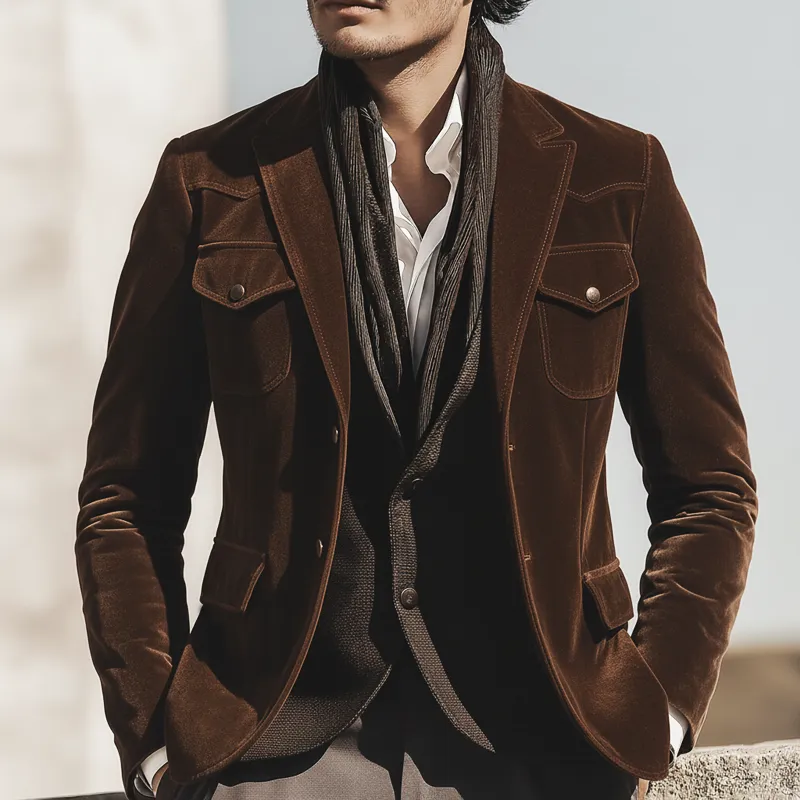 Men's Classic Brown Velvet Two-button Slim-fit Jacket MTA2825K9U sold by Manly product image thumbnail 2