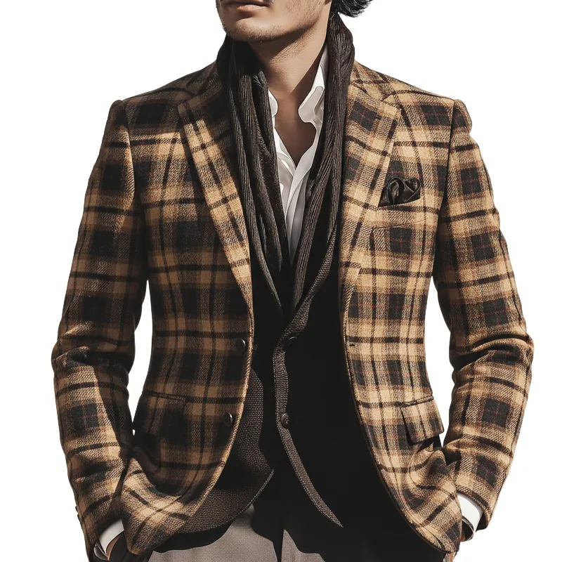 Men's Classic Business Plaid Two-button Double-vented Slim-fit Blazer MTA2857K2U sold by Manly