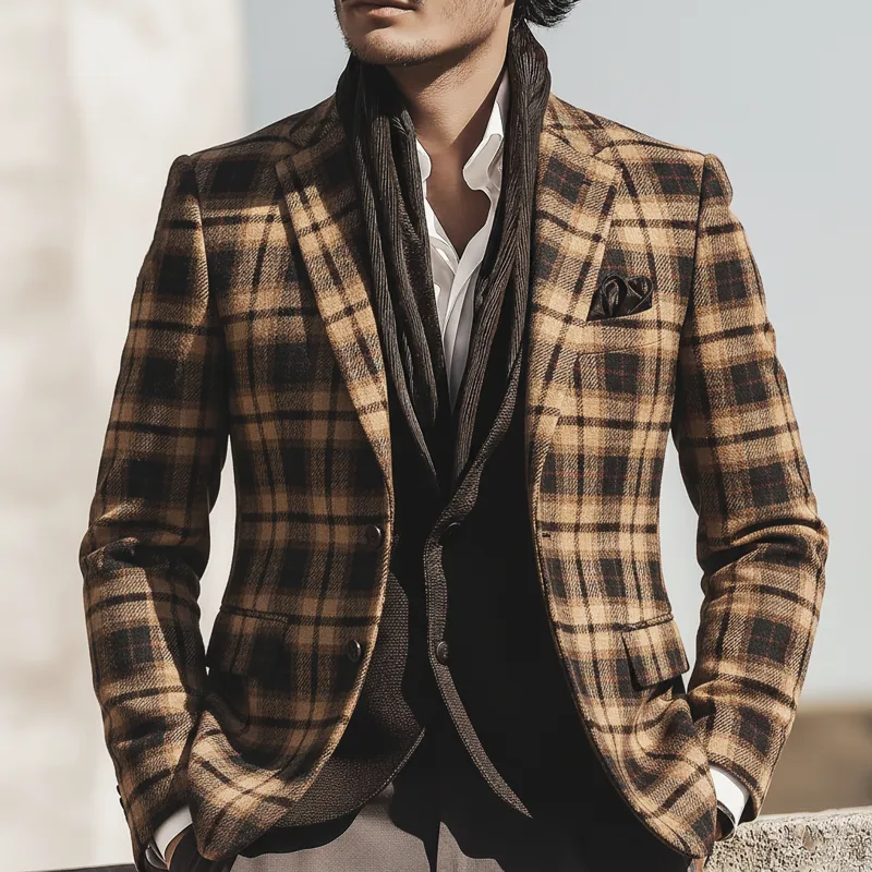 Men's Classic Business Plaid Two-button Double-vented Slim-fit Blazer MTA2857K2U sold by Manly product image thumbnail 2