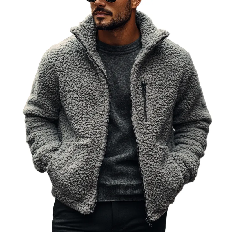 Men's Solid Color Fleece Stand Collar Zip-up Jacket MTA2659K5X sold by Manly
