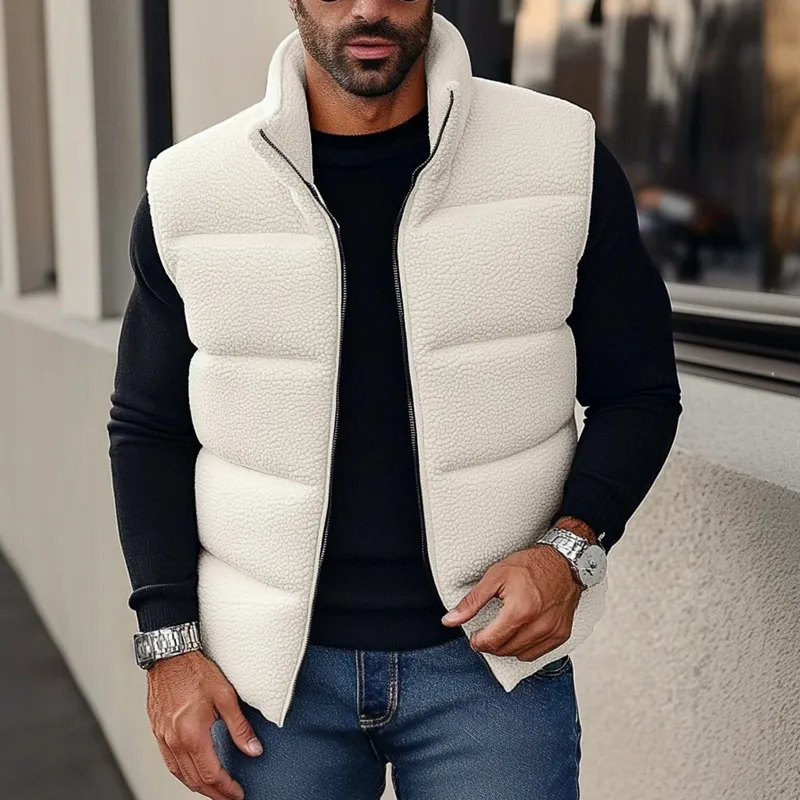 Men's Solid Color Fleece Patchwork Stand Collar Zip-up Vest MTA2613K1X sold by Manly product image thumbnail 3