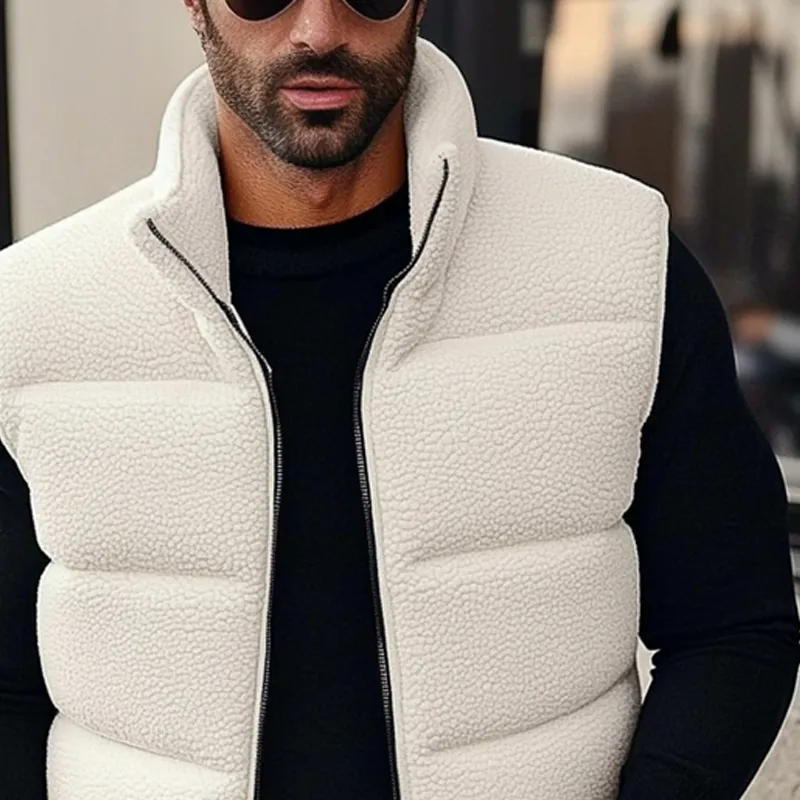 Men's Solid Color Fleece Patchwork Stand Collar Zip-up Vest MTA2613K1X sold by Manly product image thumbnail 2