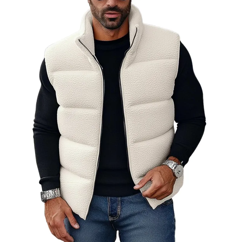 Men's Solid Color Fleece Patchwork Stand Collar Zip-up Vest MTA2613K1X sold by Manly