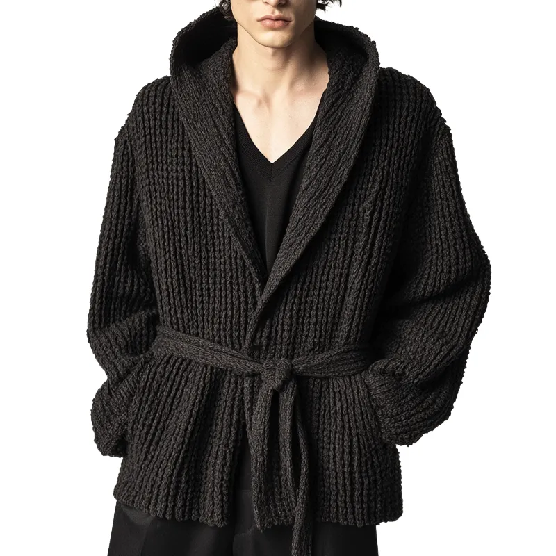 Men's Solid Color Knitted Thin-strapped Hooded Cardigan MTA2608K0X sold by Manly
