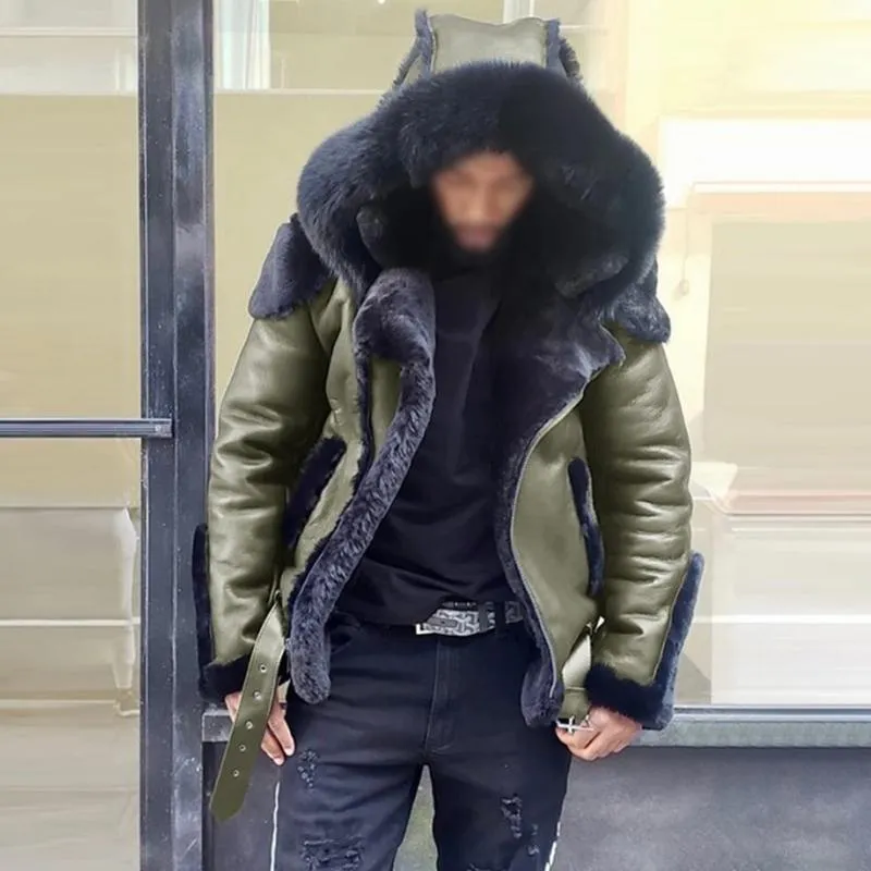 Men's Vintage Thickened Imitation Fur Zipper Motorcycle Jacket 69573356M sold by Manly product image thumbnail 2