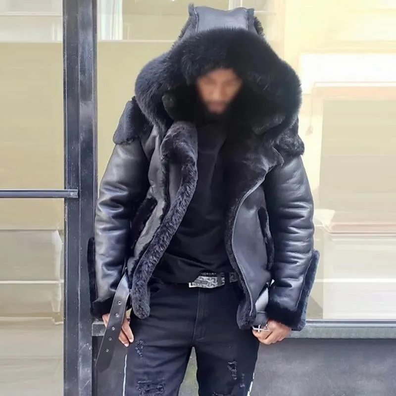 Men's Vintage Thickened Imitation Fur Zipper Motorcycle Jacket 69573356M sold by Manly product image thumbnail 5