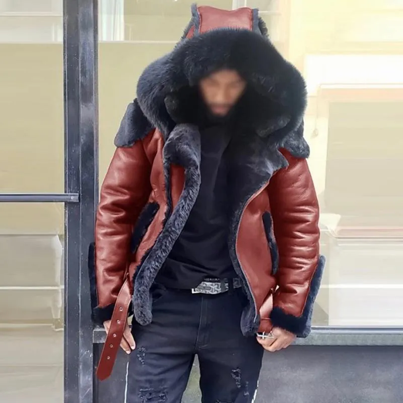 Men's Vintage Thickened Imitation Fur Zipper Motorcycle Jacket 69573356M sold by Manly product image thumbnail 4