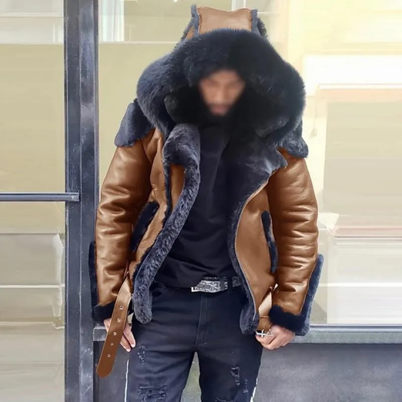 Men's Vintage Thickened Imitation Fur Zipper Motorcycle Jacket 69573356M sold by Manly product image thumbnail 3