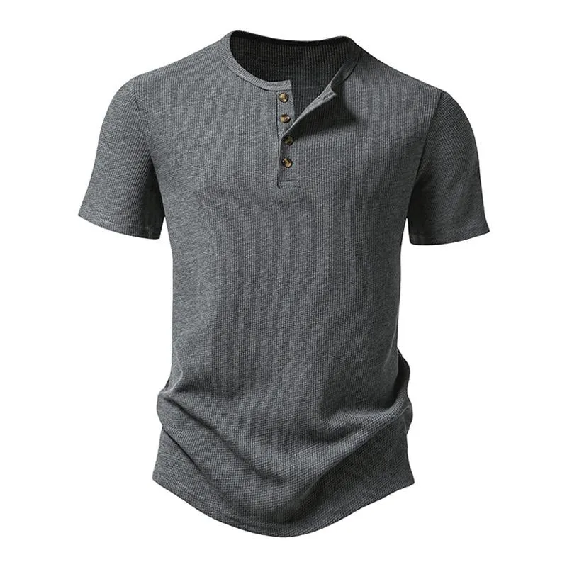 Men's Casual Solid Color Waffle Henley Neck Slim Fit Short Sleeve T-Shirt 45192566M sold by Manly product image thumbnail 2