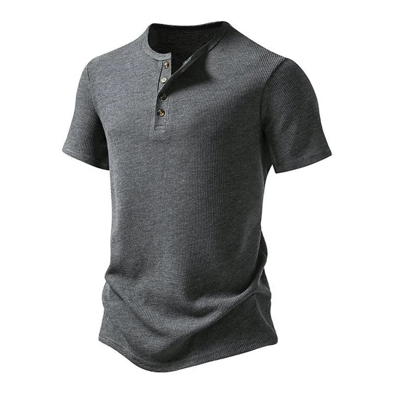 Men's Casual Solid Color Waffle Henley Neck Slim Fit Short Sleeve T-Shirt 45192566M sold by Manly