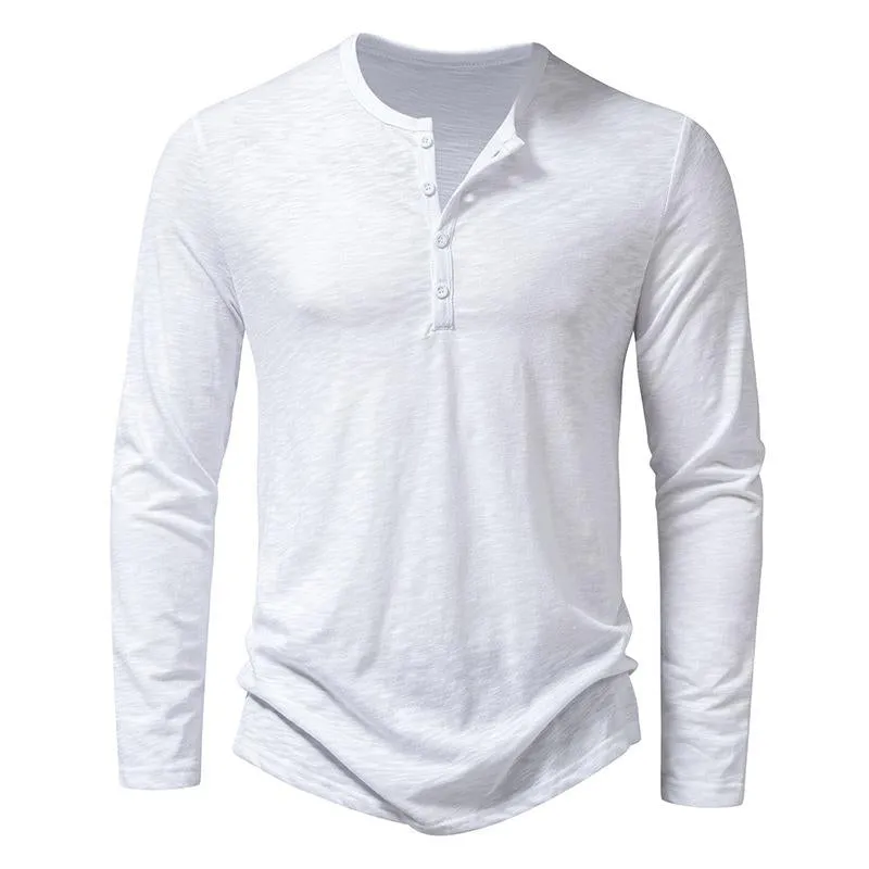 Men's Casual Henley Collar Solid Long Sleeve T-Shirt 54603590Y sold by Manly product image thumbnail 5