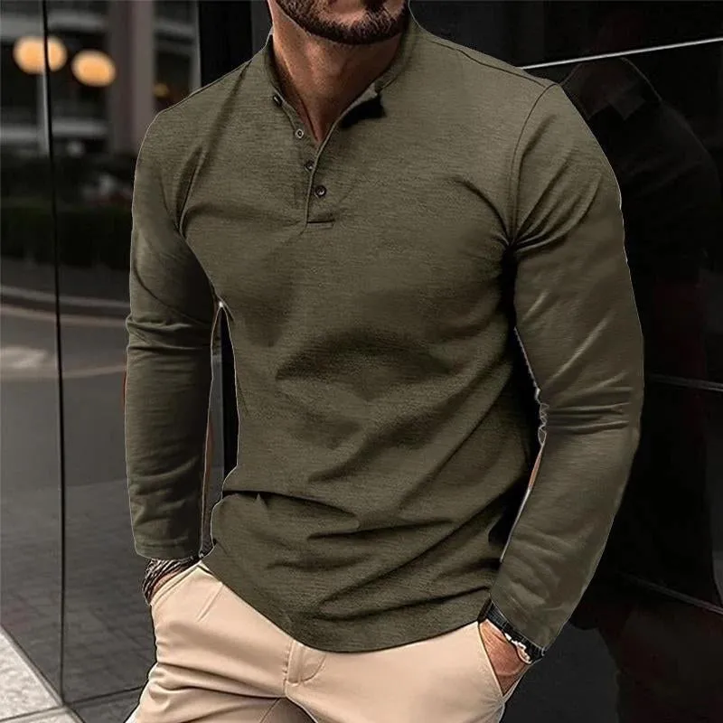 Men's Casual Henley Collar Solid Long Sleeve T-Shirt 54603590Y sold by Manly product image thumbnail 2