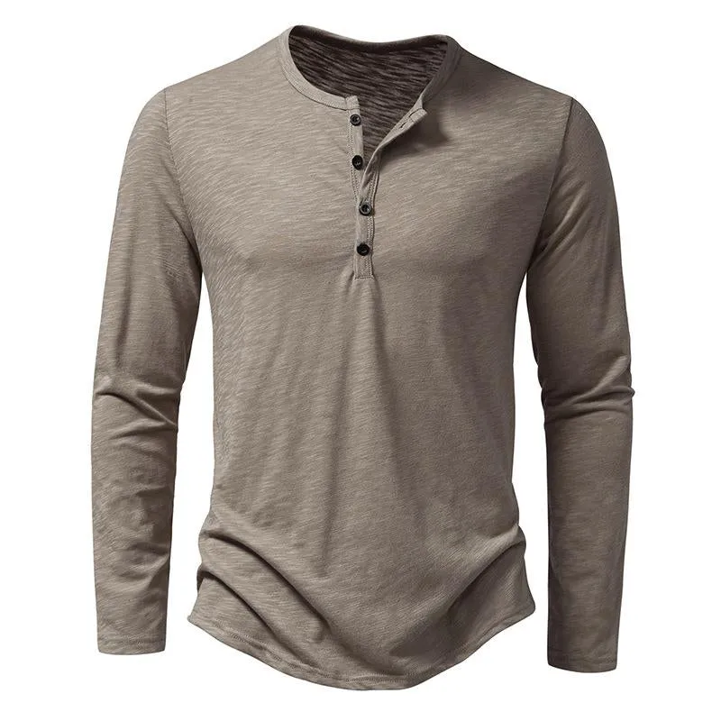 Men's Casual Henley Collar Solid Long Sleeve T-Shirt 54603590Y sold by Manly product image thumbnail 3