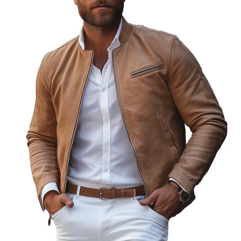 Men's Winter Vintage PU Faux Leather Zip-up Jacket MTA0868L9P sold by Manly