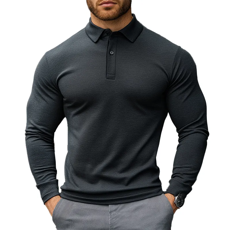 Men's Stylish And Simple Solid-color Slim-fit Button-down Polo Shirt MTA0830L1P sold by Manly