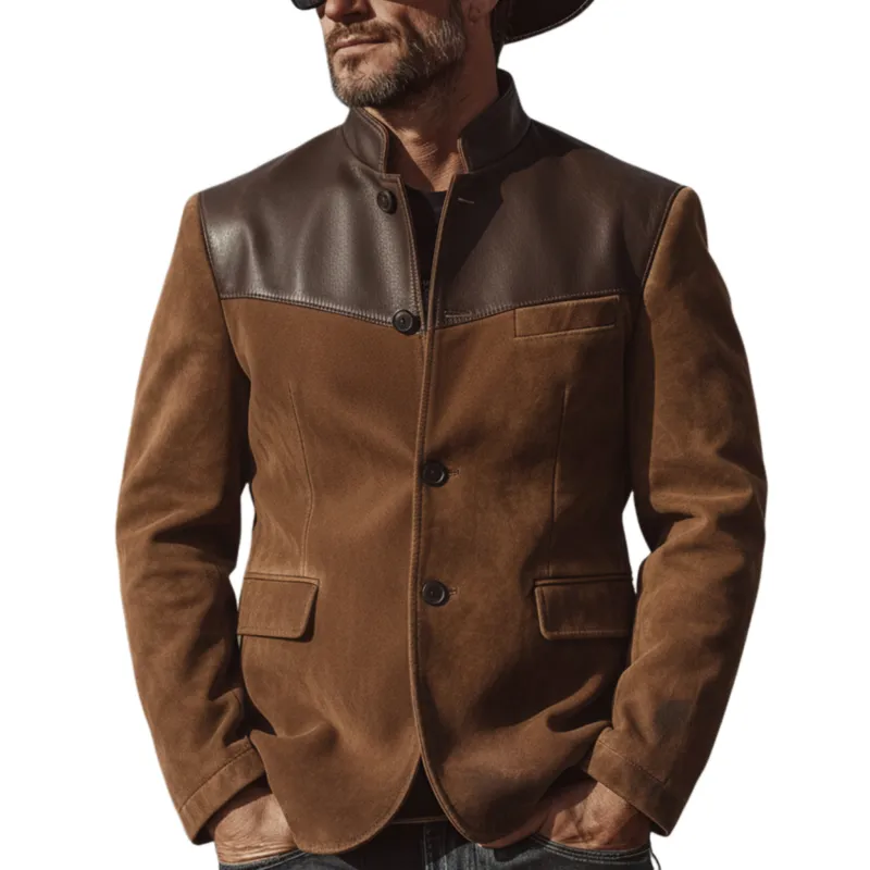 Men's Classic Vintage Western-style Stand-collar Faux Suede Single-breasted Jacket MTA0888L0K sold by Manly
