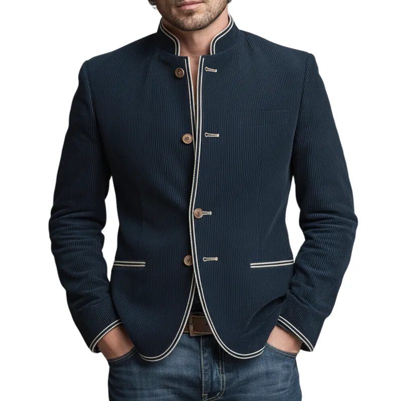 Men's Classic Corduroy Embroidered Stand-collar Slim-fit Single-vent Jacket MTA0849L4U sold by Manly
