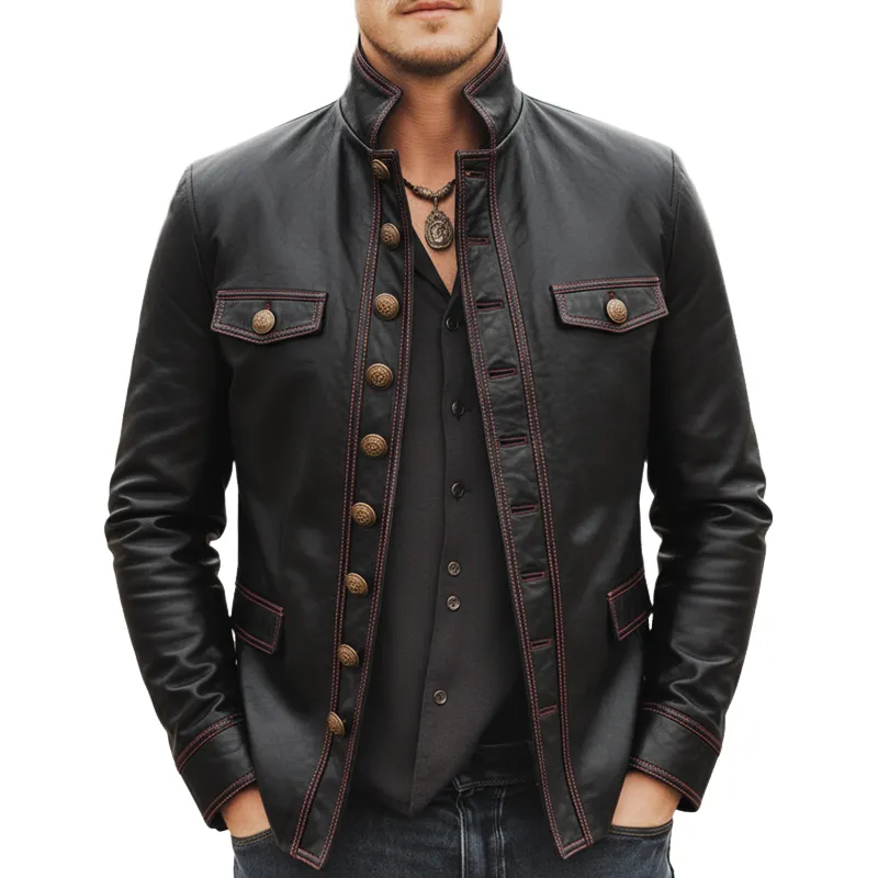 Men's Classic Urban Style Stand-collar Slim-fit PU Leather Jacket MTA0864L6U sold by Manly