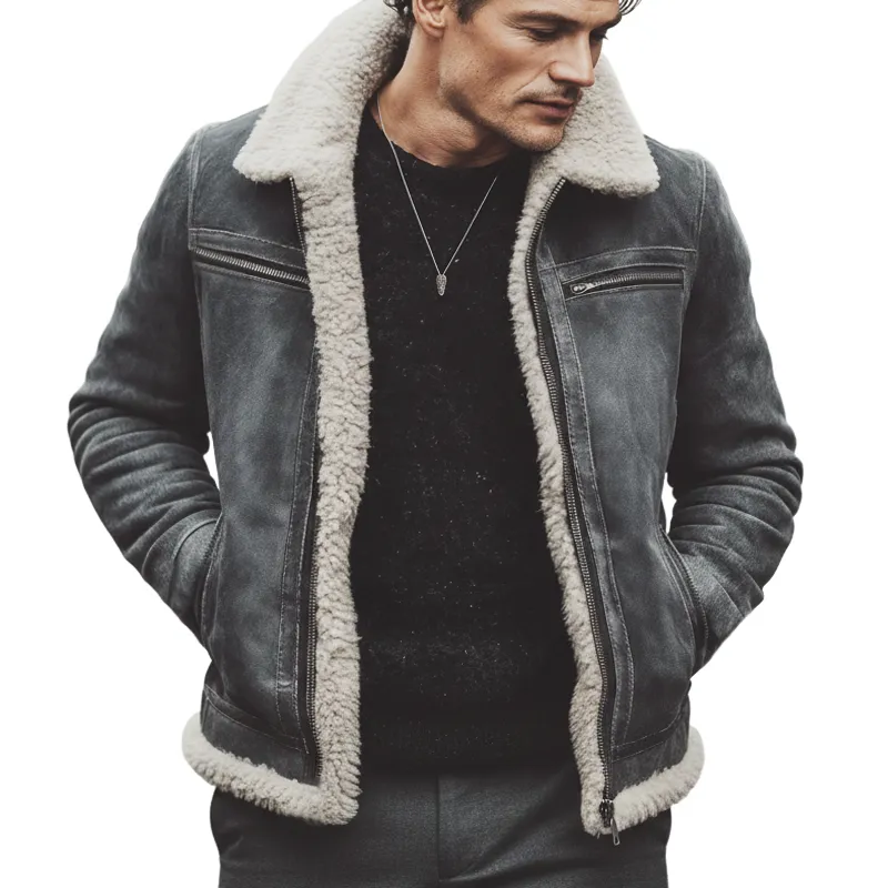 Men's Classic Warm Suede Lambswool Lined Zip-Up Jacket MTA0570L7U sold by Manly