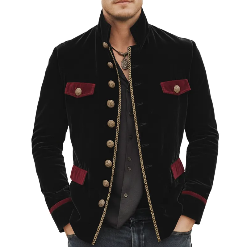 Men's Classic Stand-collar Velvet Single-breasted Slim-fit Jacket MTA0538L5U sold by Manly
