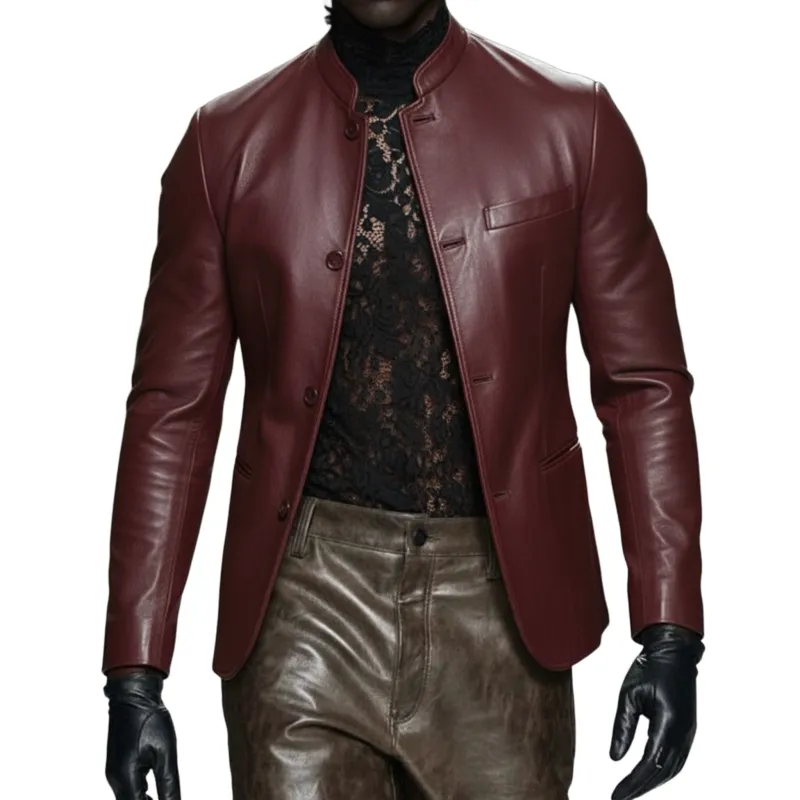 Men's Classic Retro Stand-collar PU Leather Slim-fit Jacket MTA0514L7K sold by Manly