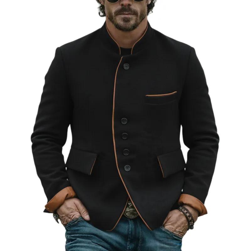 Men's Classic Vintage Western Style Stand-collar Faux Wool Single-breasted Jacket MTA0555L6K sold by Manly