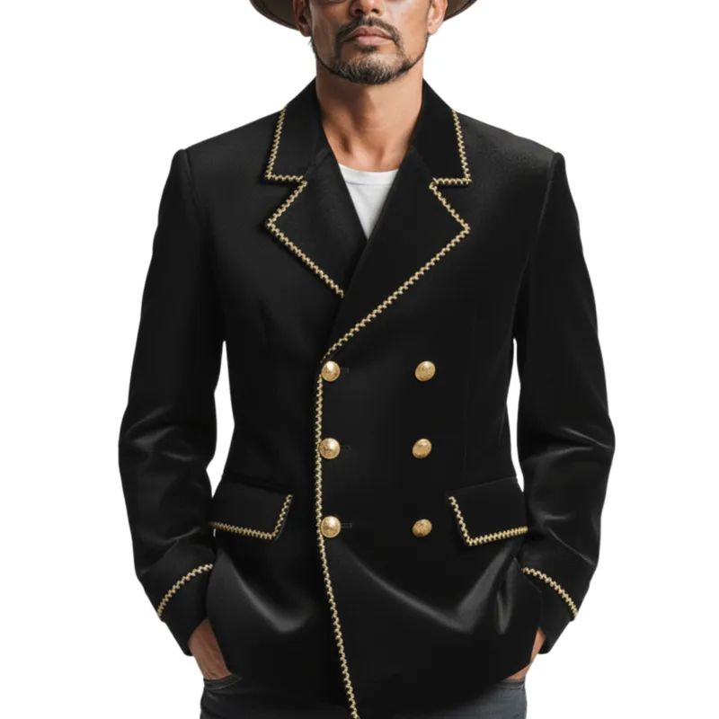 Men's Classic Vintage Lapel Embroidered Faux Velvet Double-breasted Jacket MTA0543L7K sold by Manly