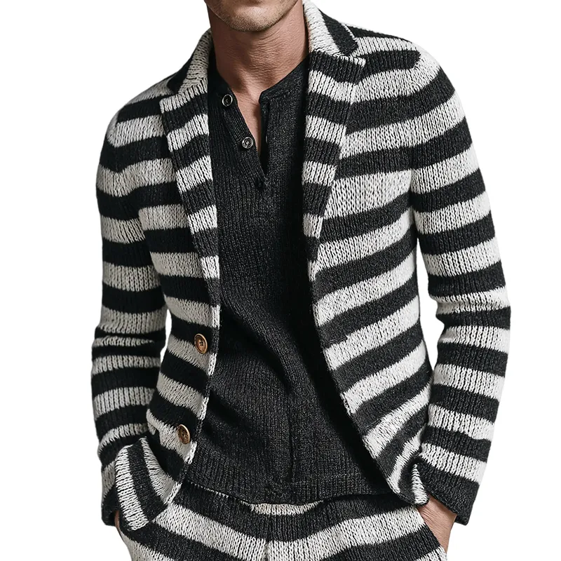 Men's Retro Casual Striped Knit Button-Up Cardigan MTA0493L4TO sold by Manly