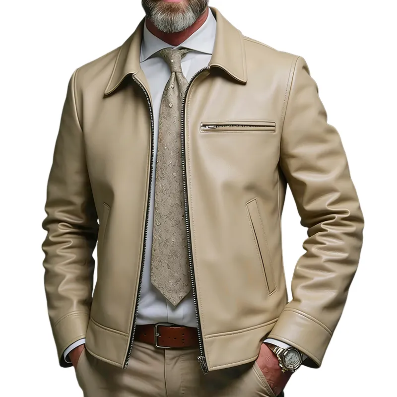 Men's Retro Casual PU Zipper Lapel Jacket MTA0582L2TO sold by Manly